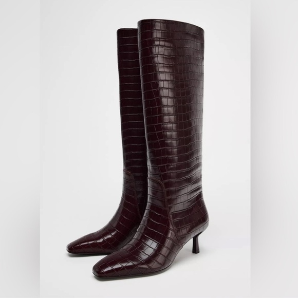 NWT Zara Woman Thin Heel Embossed Boots Size 6.5 - Picture 1 of 8